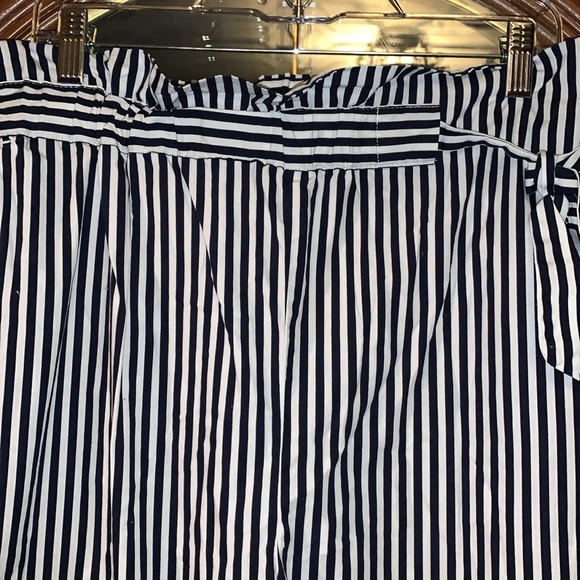 Zara Basic Navy & White Vertical Stripe High-Rise Paperbag Style Belted Pants - Picture 8 of 16